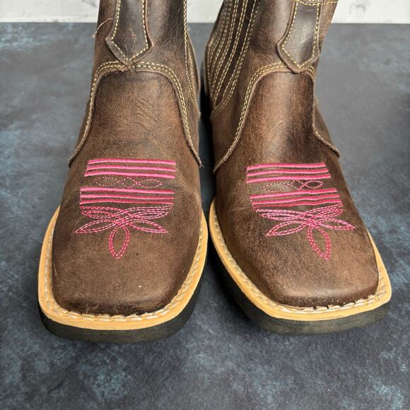 Campero Cowgirl Western Chelsea Boots Brown Leather Pink Stitching Sz 39, US 8.5 - Picture 4 of 7